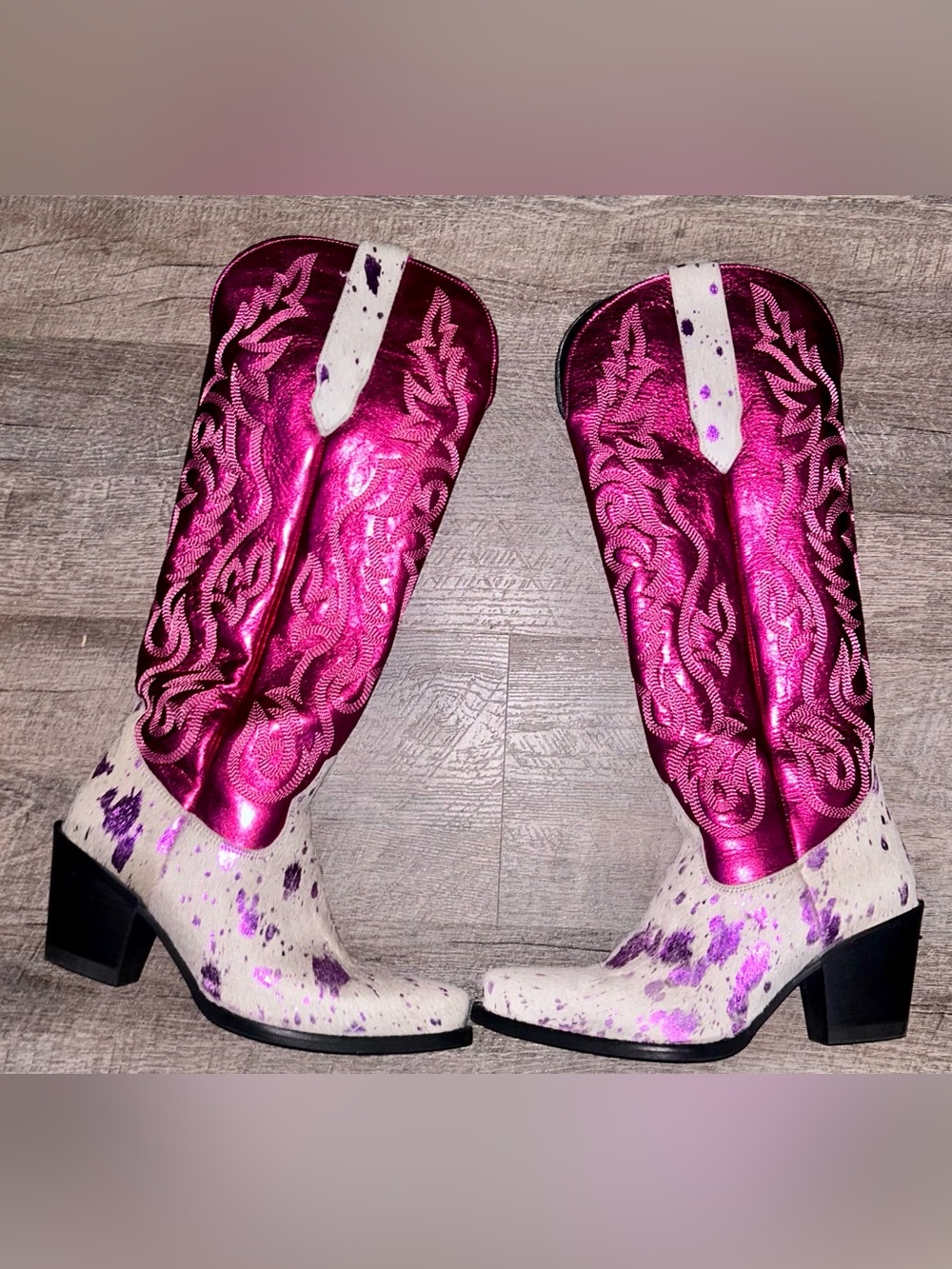 Metallic Hot Pink Snip Toe Cowboy Boots - Leather & Harion 7.5 - Picture 10 of 13
